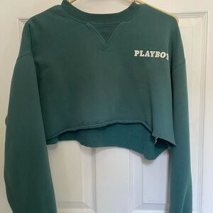 PLAYBOY Green Crewneck Cropped Sweater